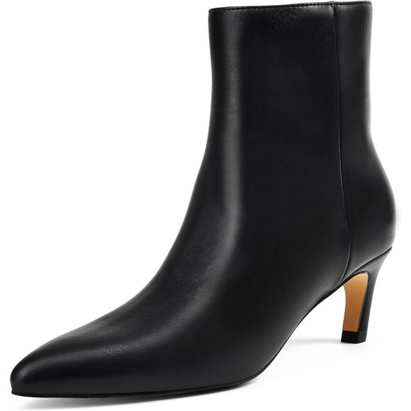 Women's Matte Black Pointed Toe Ankle Boots Side Zipper Low Kitten Heel Booties - Picture 1 of 6